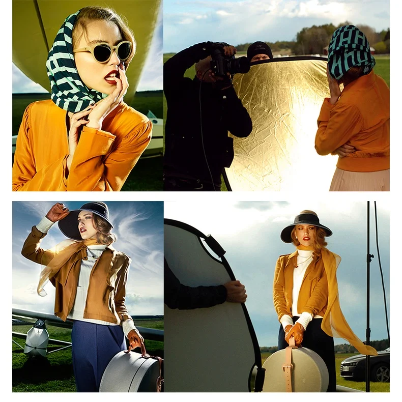 Selens 2 in 1 30/60/80/110 cm Reflector Portable Collapsible Disc Light Diffuser Gold Silver for Selfie Photography Studio