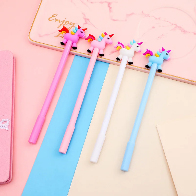 24 PCs Korean Creative Stationery Rainbow Unicorn Gel Ink Pens Set Student Study Stationery Pink Cute Signature Test Pen 0.5mm