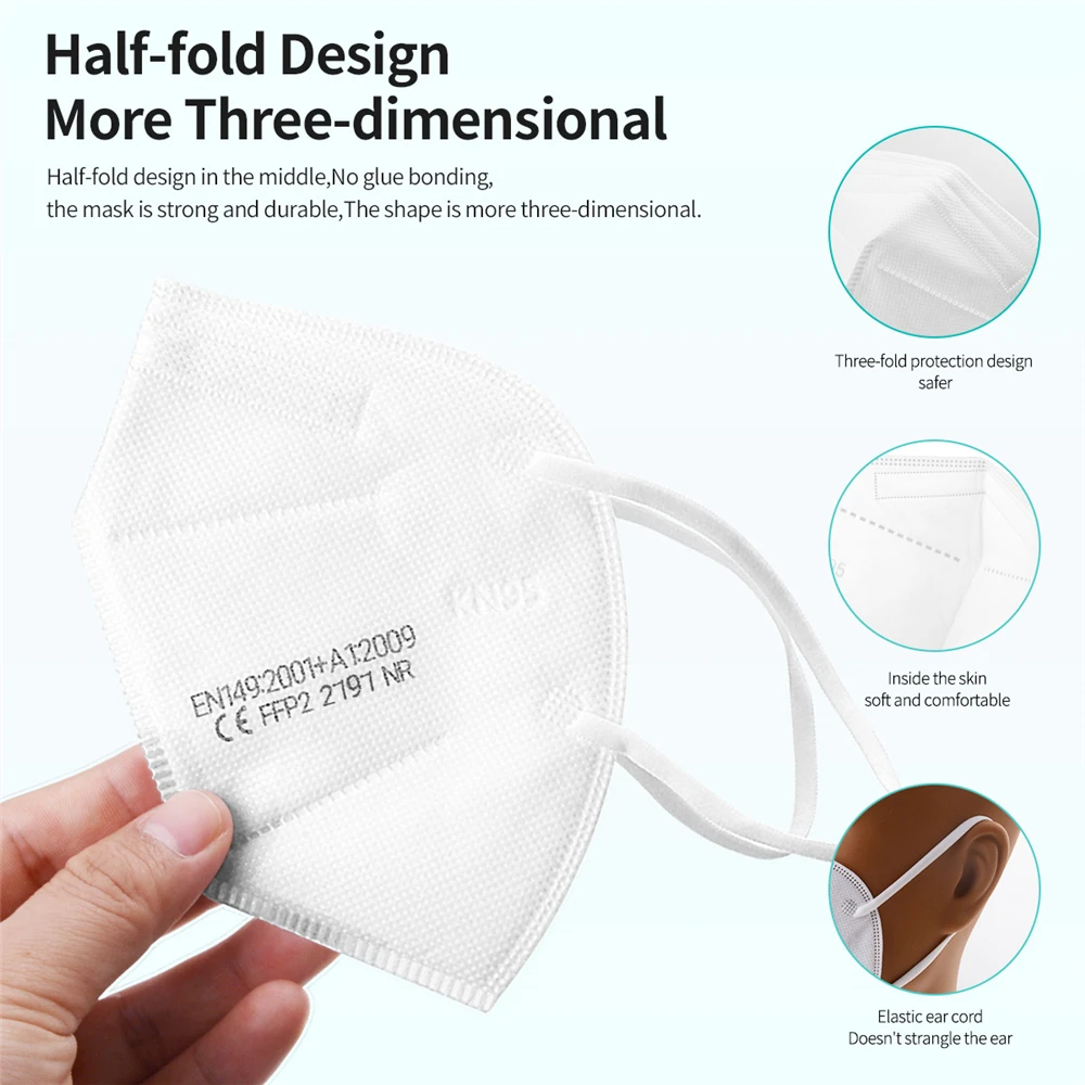 1-100PC FFP2 Mask CE Approved Protective Mask 5 Layer 95% Filter Respirator ffp2mask Disposable Masks mascarilla fpp2 homologada