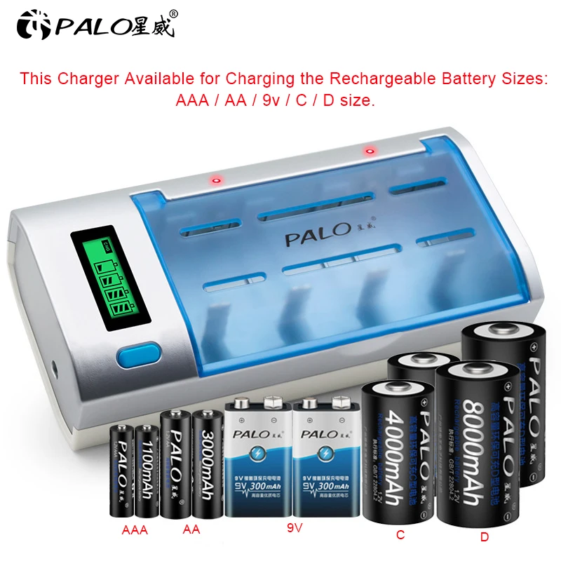 4-8 Stuks D Formaat Oplaadbare Batterij 1.2V 8000Mah Ni-Mh + Multi Gebruik Smart Snel Opladen Lcd display Aa Aaa C D 9V Batterij Oplader