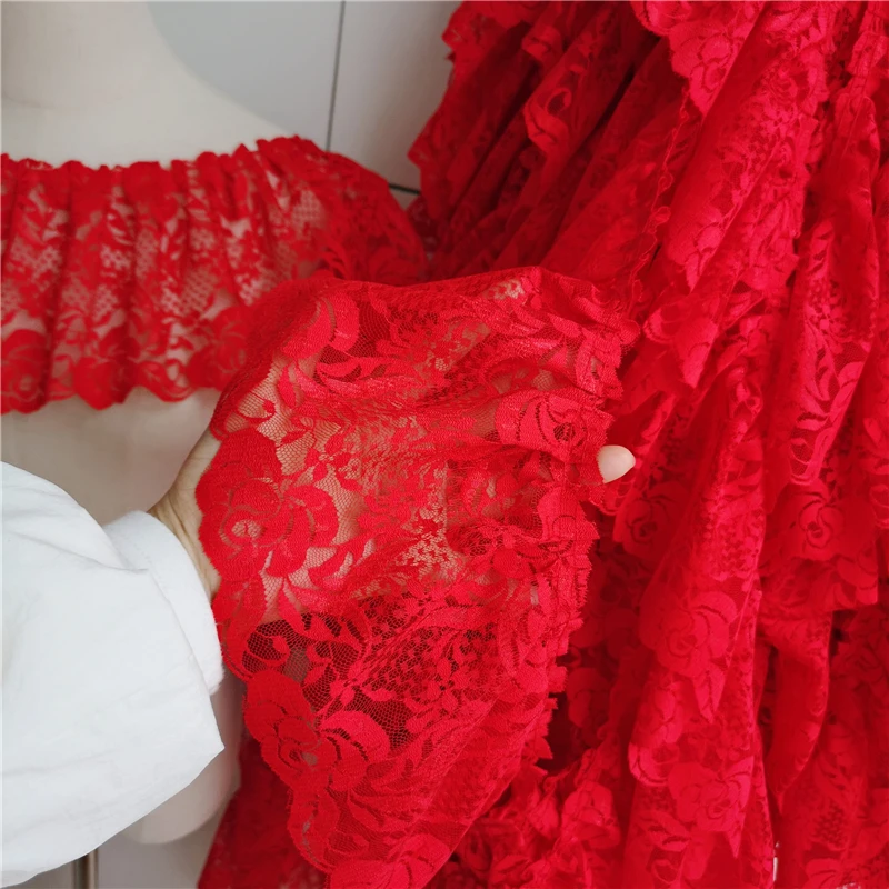 2 Meters/lot 15 Cm Wide Pink Black Red Folds Embroidered Lace Skirt Clothes Home Decoration Lace Accessories SC573