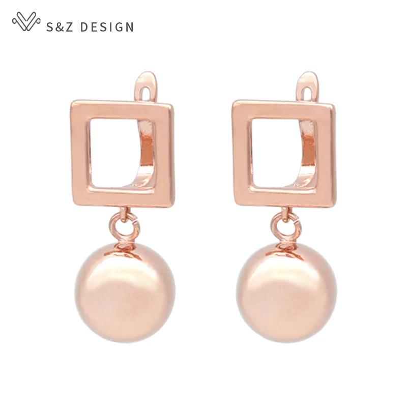 

S&Z DESIGN Fashion Round Metal Bead Dangle Earrings For Women Girl Wedding Party 585 Rose Gold Color Jewelry