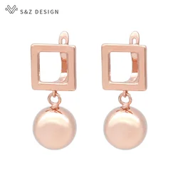 S&Z DESIGN Fashion Round Metal Bead Dangle Earrings For Women Girl Wedding Party 585 Rose Gold Color Jewelry