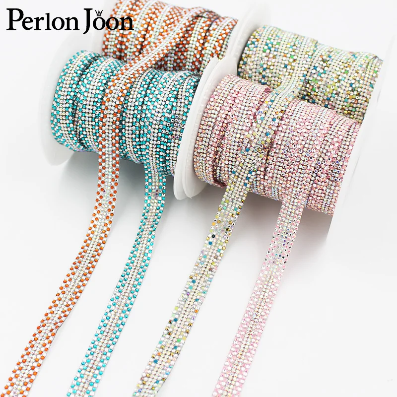 12mm width sweet style color AB rhinestone trim strap hot fix color webbing children's girl clothes DIY decoration TR127