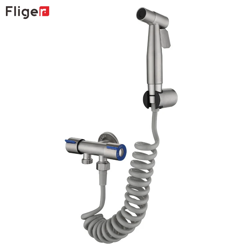 Fliger handheld toilet bidet sprayer Stainless Steel Toilet Faucet Bidet Bath Shattaf Valve Jet Set hygienic shower G1/2