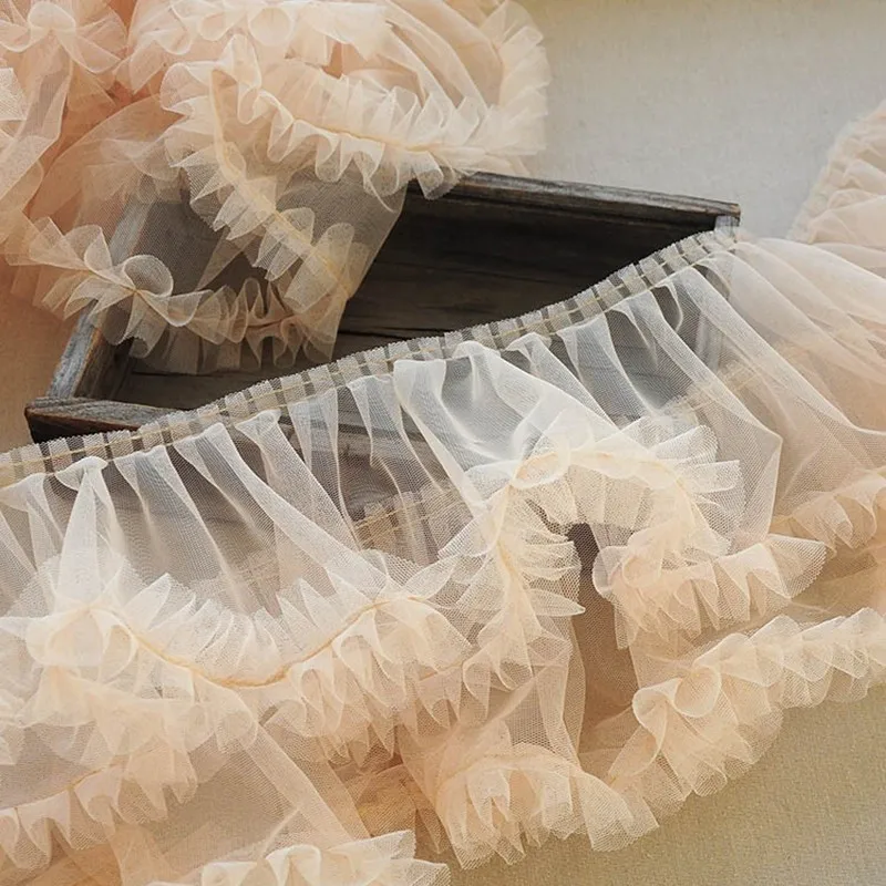 New Pleated 3D Applique Trim Tulle Lace Fabric DIY Wedding Dress Lolita Fluffy Party Skirt Home Textile Sewing Accessories