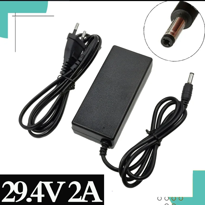 29.4V 2A  lithium battery 18650 charger for 24V 25.2v 25.9v  lithium battery pack plug connector DC5525