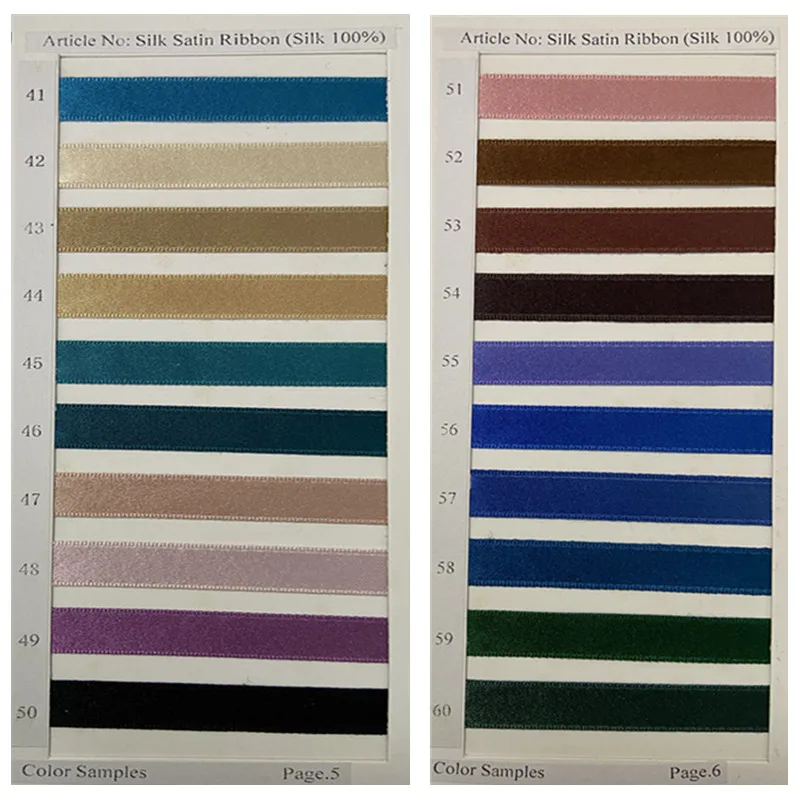 Full color chart mulberry double face satin silk ribbon 100% pure silk satin silk ribbon 80 colors