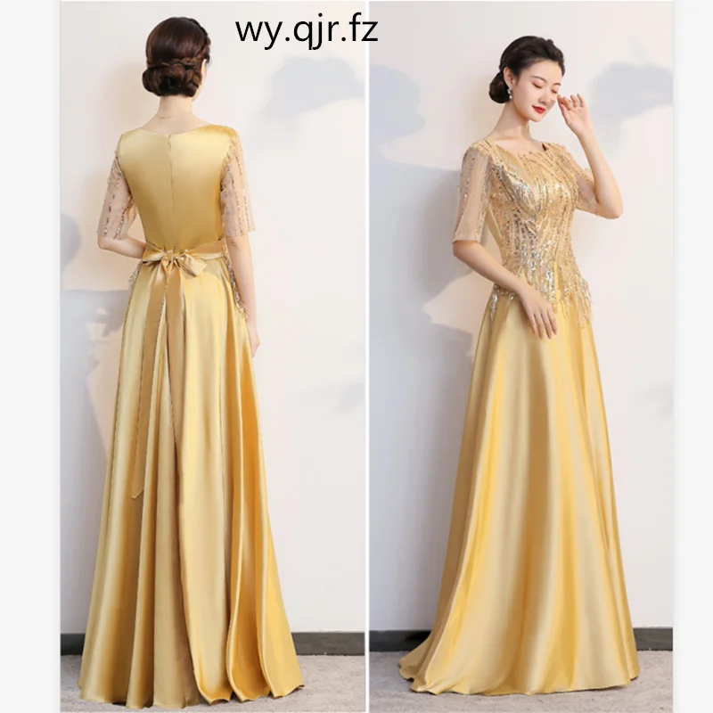 

DLH-65#Cantata Performance Dress Wholesale Female Long Middle-aged Elderly Choir Host Evening Dresses Golden Wine Red Sequins