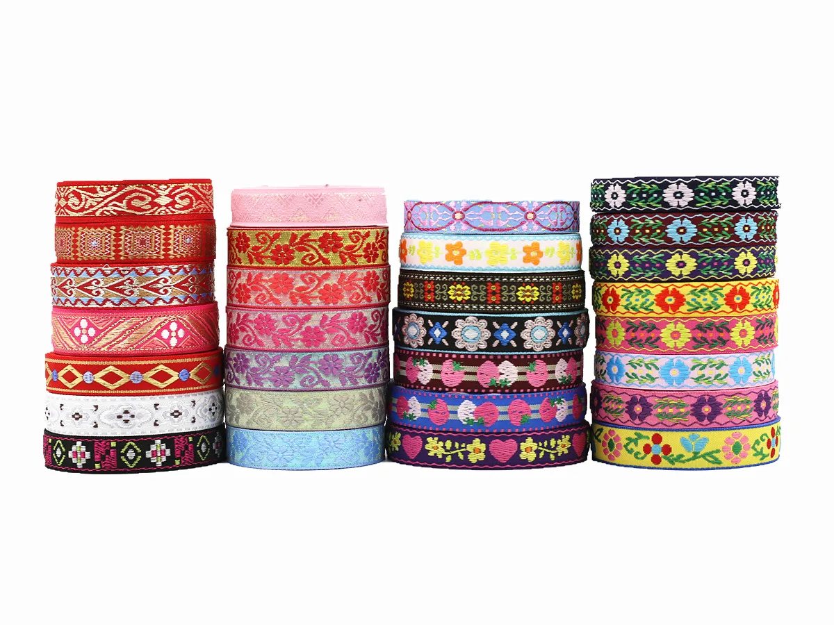 5 Yards 15 MM Shinning Floral Embroidery Jacquard Ribbon Lace Trim DIY Clothes Ornament Bag Wedding Decorate Accessories