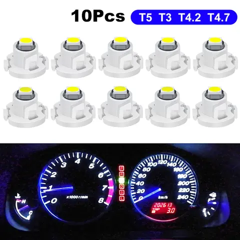 10x T5 T3 T4.2 T4.7 LED Car light Bulb Luces LED Para Auto Interior Side light Instrument Lamp Dashboard Indicator Light  12V