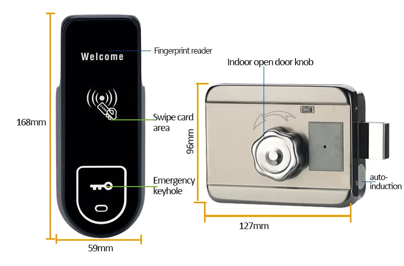 Cartão Rfid à prova d\'água Swiping Lock, Electronic Smart Door Lock, Rfid IC Cartão Magnético, 4 x AA Bateria, Sem Fiação, Controle de Acesso