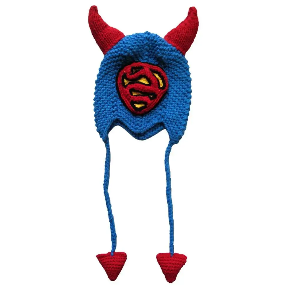 Knitted Horns S Hat Women Handmade Beanie EarFlap Hanging Heart Winter Hats costume party Xmas Gifts  S for children L for adult