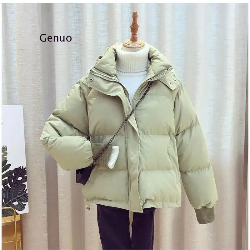 

2021 New Winter Jacket Women Hooded Down Parkas Coats Short Thicken Warm Solid Fashion Outwear Losse Jacket Female Coat