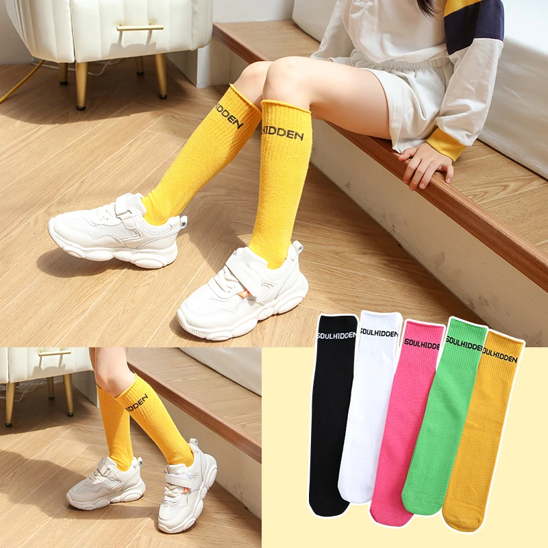 

New Baby Girls High Knee Socks Letter embroidery long Over Knee Socks for children kids girls cotton warmer Princess socks