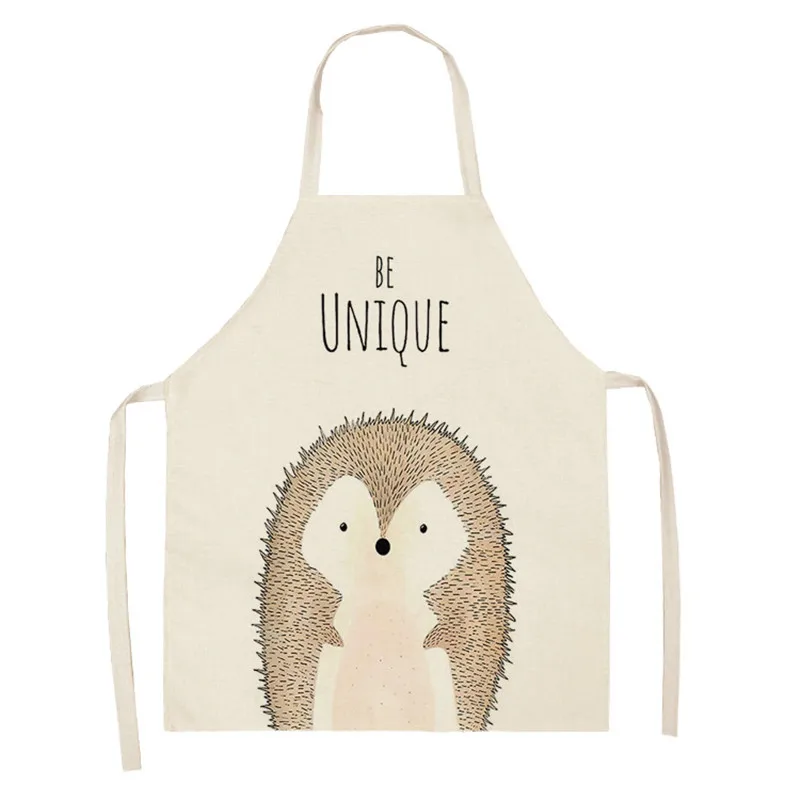 Cartoon Animal Style Cooking Apron For Children Home Sleeveless Cotton Linen Aprons Hedgehog Lion Pattern Custom Bib Room Aprons