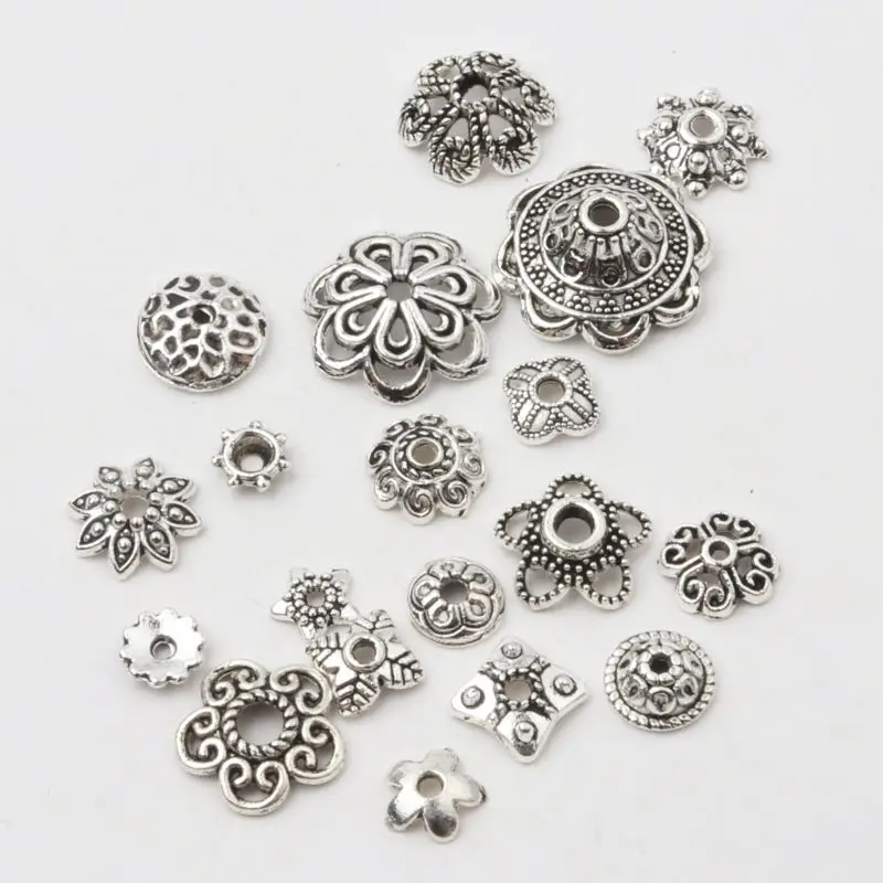 50 stücke Antike Kupfer Splitter Bronze Gold Runde Polygon Hohlen Form Metall Spacer Blume Perlen Kappen Für Schmuck Ketten, Der DIY – Detail 31