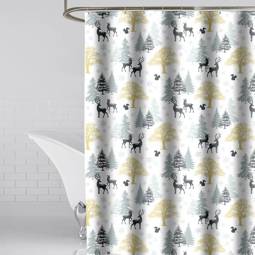 Modern Shower Curtains Geometric Flowers Cartoon Bath Curtain Cortina Waterproof Polyester For Bathroom with 12pcs Plastic Hooks