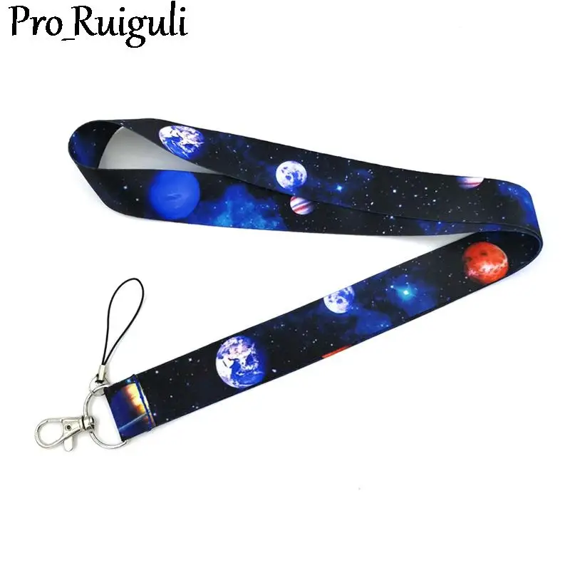 Universe Moon Space Key lanyard Car KeyChain ID Card Pass Gym Mobile Phone Badge Kids Key Ring Holder Jewelry Decorations