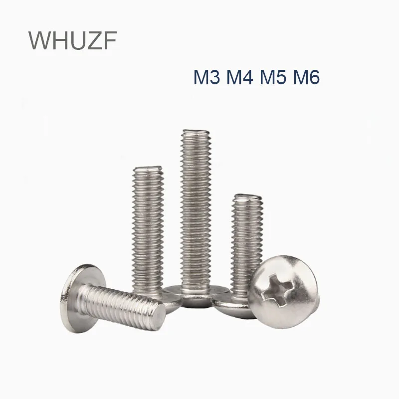 WHUZF M3 M4 M5 M6 M8 Cross Recessed Truss Head Machine Screws  Mushroom Big Flat Head Screw 304 Stainless Steel Philips Screw