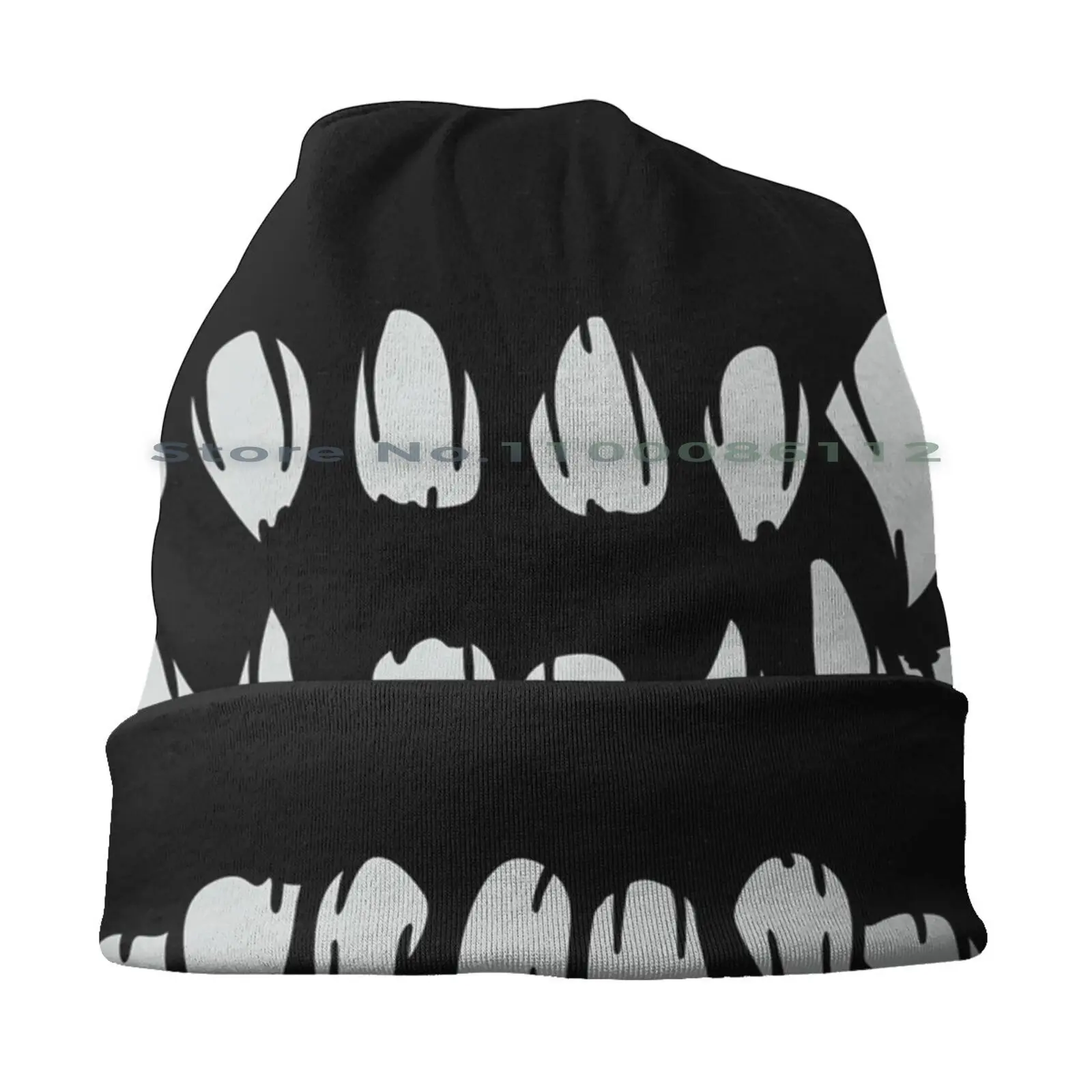 Monster Mouth #1 Beanies Knit Hat Monster Teeth Mouth Scary Fangs Animal Face Funny Horror Creature Beast Black Cool Creepy