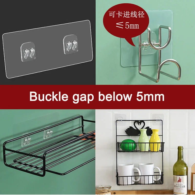 Adhesive Wall Hooks Hanger Transparent Hooks Door Wall Hangers Under Wire Shelf Rack Hanger Holder for Kitchen Bathroom Hooks