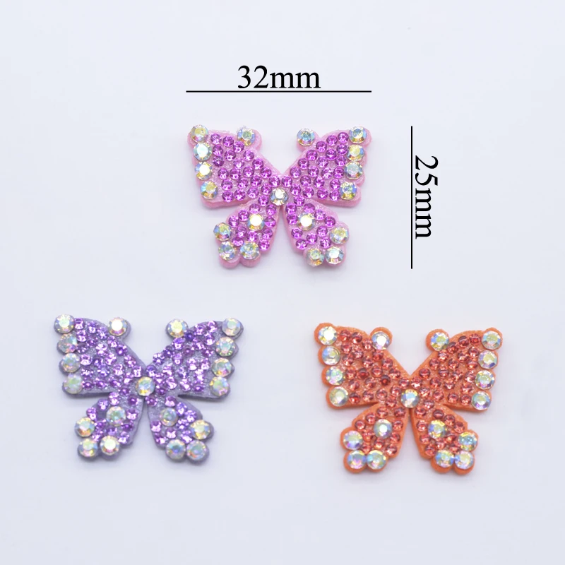 10Pcs 32*25mm Colorful Padded Butterfly Rhinestone Patches for DIY Clothes Headwear Hair Clips Bow Decor Appliques Accessories