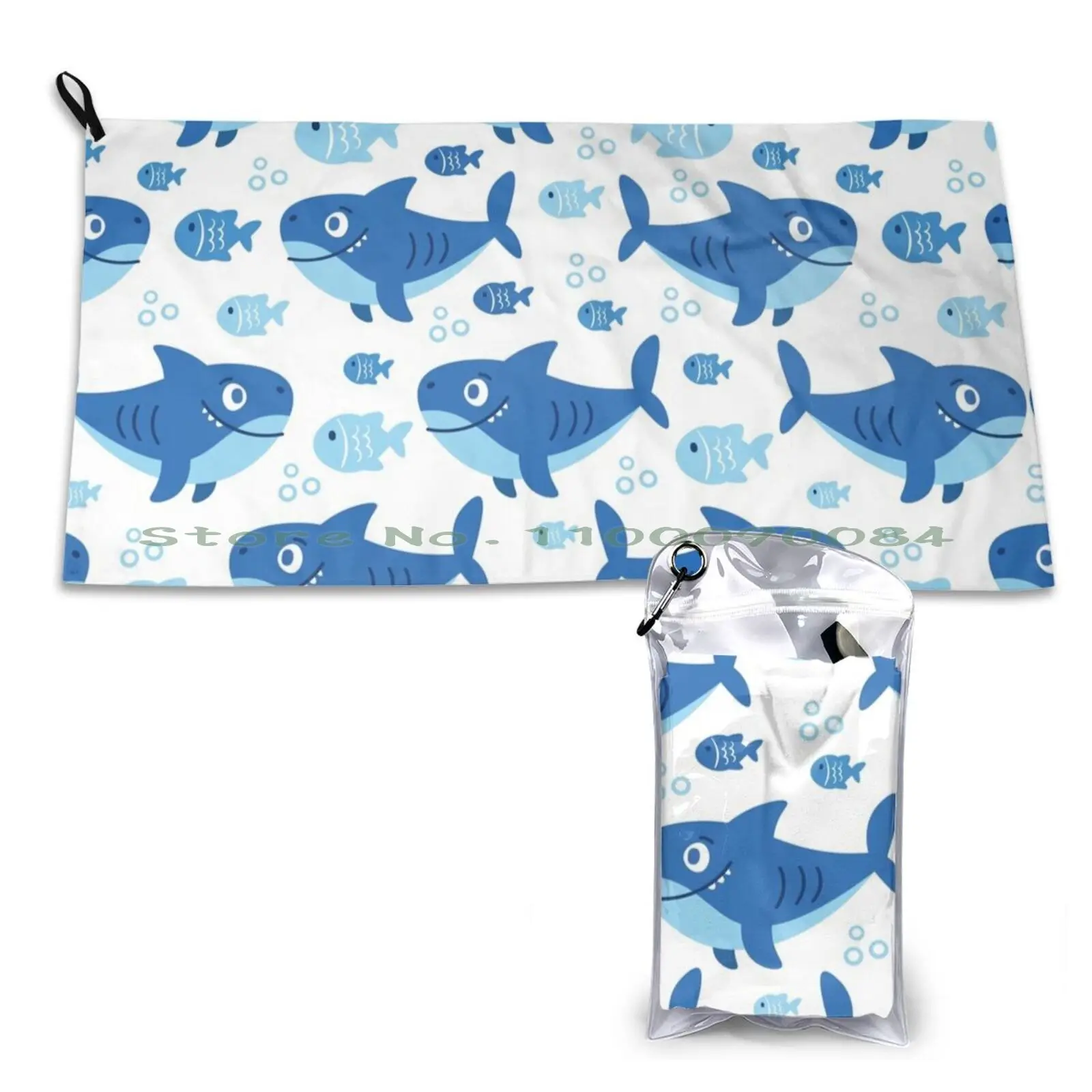 Cute Shark Pattern Quick Dry Towel Gym Sports Bath Portable Elise Mertens Belgium Soft Sweat-Absorbent Fast Drying Pocket