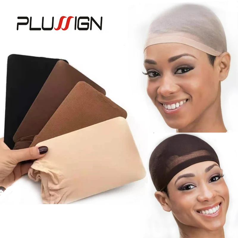 Plussign New Stocking Cap For Wigs 2Pcs Cheap Hair Net For Wigs Bald Cap Beige Brown Nylon Stocking Wig Cap Stretchy Hair Cap