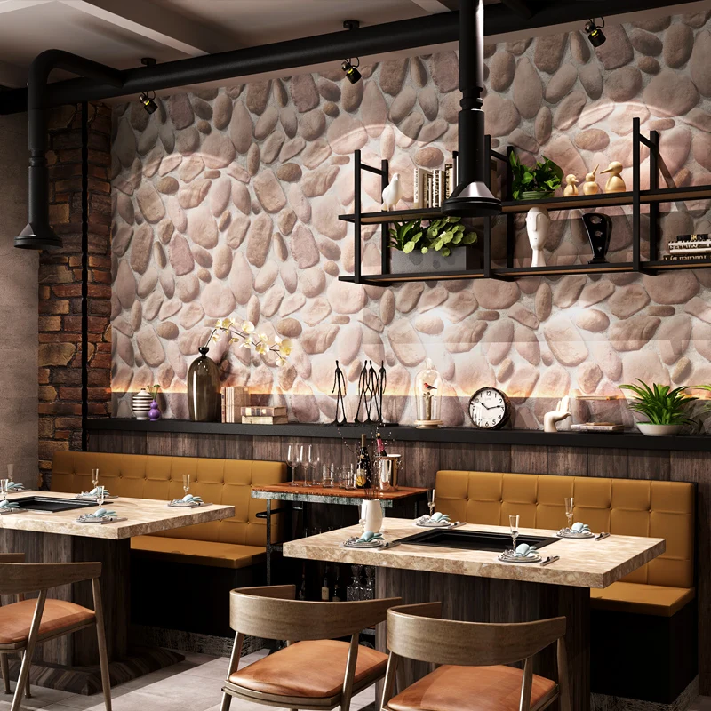 

beibehang cobblestone stone wallpaper wall paper wallcovering papel de parede Hot pot restaurant hotel culture rock pattern