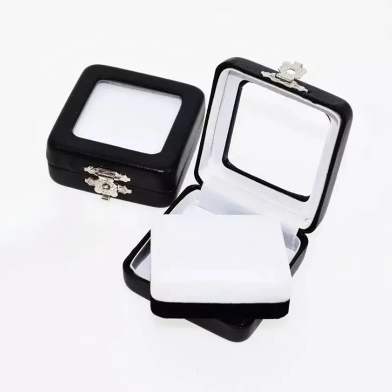 500pcs 5.6*5.6*2.3mm PU Leather Diamond Box white & black inside Gem Jewelry Display Boxes Gem Stone Organizer Holder Gift Box