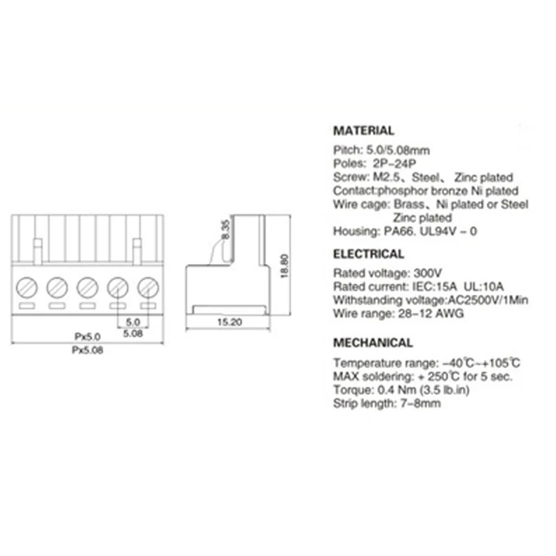 1Set 2-24 Pin 2EDG-UKR-5.08mm Rail Terminal Block Pitch 5.08mm Screw Plug-in Terminal Blocks Connector Din Rail Mounting Instead