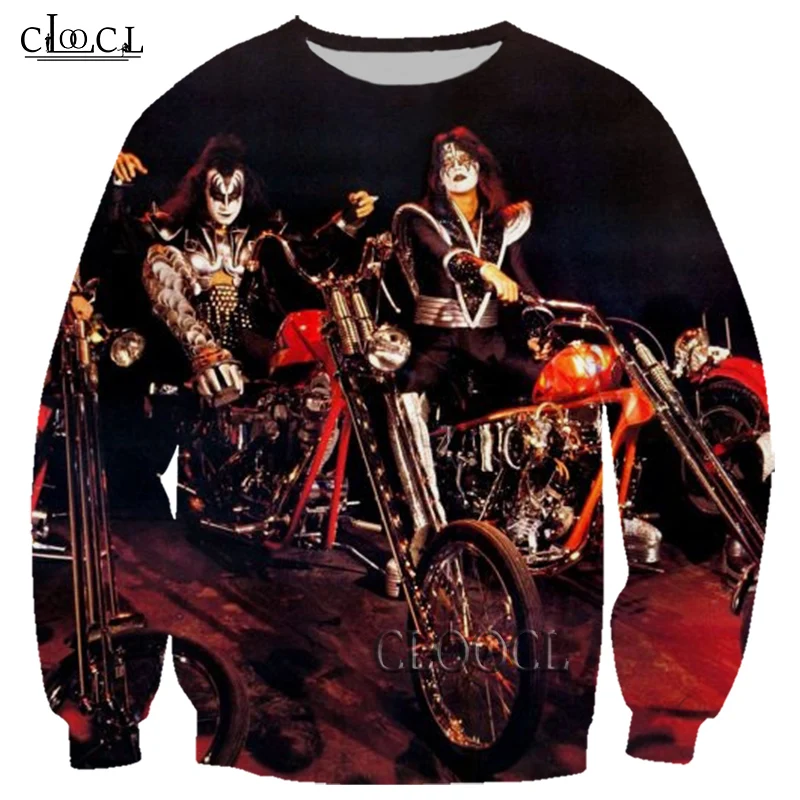 HX Newest KISS Rock Band 3D Print Men Women Sweatshirts Fashion Hip Hop Long Sleeve Harajuku Tops Pullover Drop Shipping