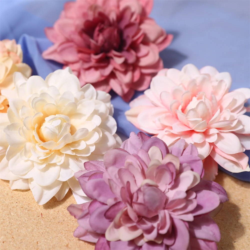 5PCS Dahlia Artificial Silk Flowers Heads For Wedding Home Decoration DIY Wreath Gift Box Scrapbooking Craft Fake Flower Head
