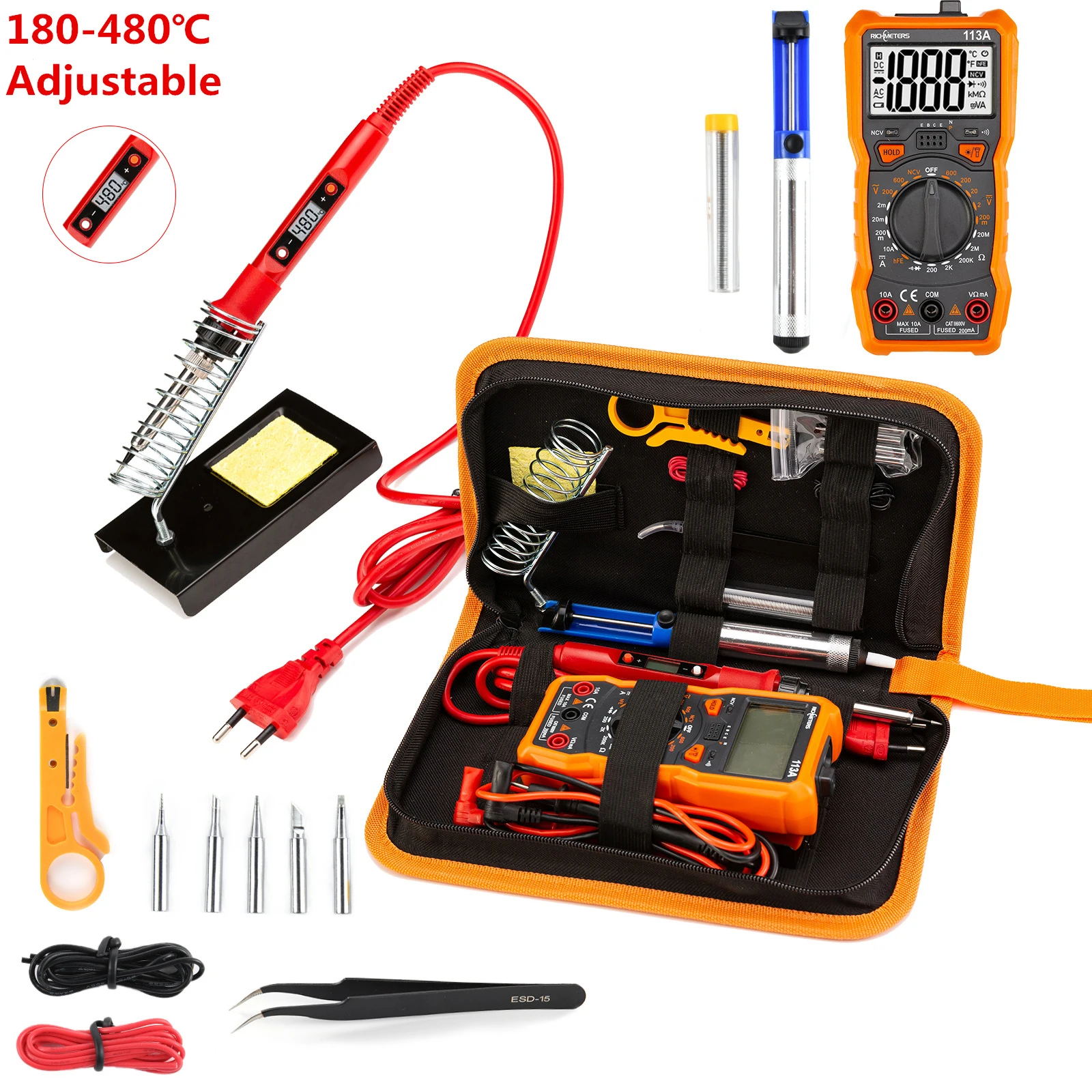 CAUTIN soldering iron kit with Digital multimeter 6000 counts AC/DC voltage meter Flash light solder iron 80W 220V welding tool