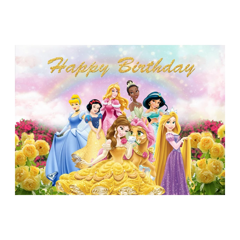 Disney Princess Party Birthday Backgrounds Decors Vinyl Cloth Party Backdrops Baby Shower Supplies Cinderelia Sofia Snow White