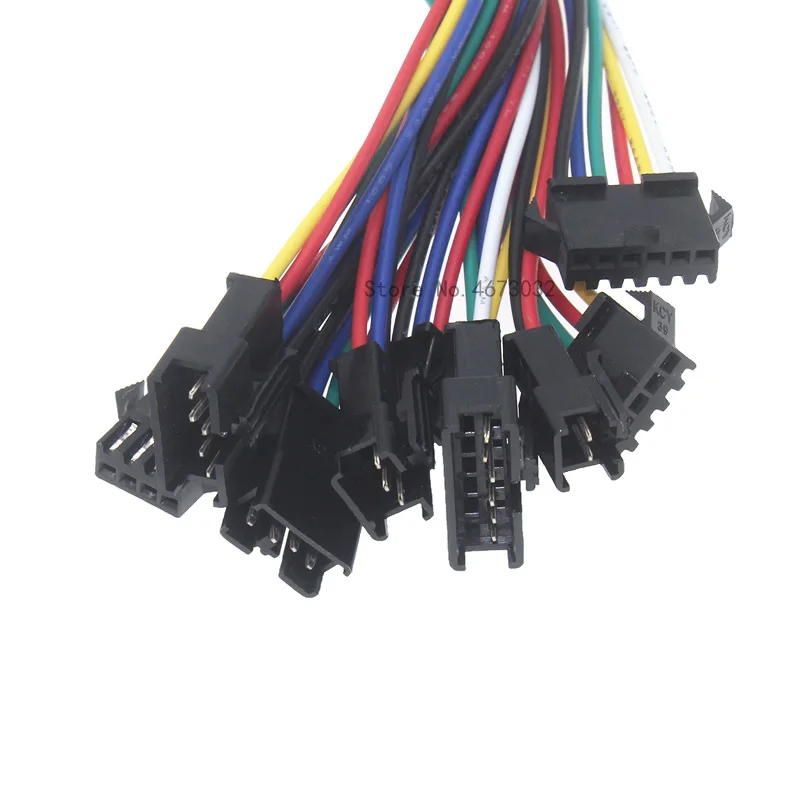 10PCS JST SM 2/3/4/5/6Pins 2.54MM Plug Male to Female Wire Connector cable pigtail Plug LED Connecting line 20cm Long