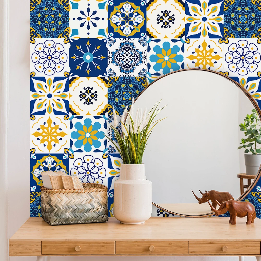 10/15/20cm Mandala Style Matte Surface Tile Sticker Peel & Stick Decoration Film For Tiles /Ground in Kitchen Wardrobe Wallpaper