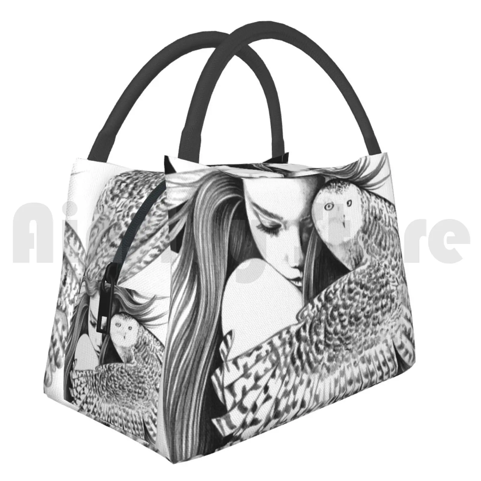 Portable Insulation Bag Kiss Animals Birds Owl Snowy Owl Spirit Animal Moon Woman Witch Magical Dreamy