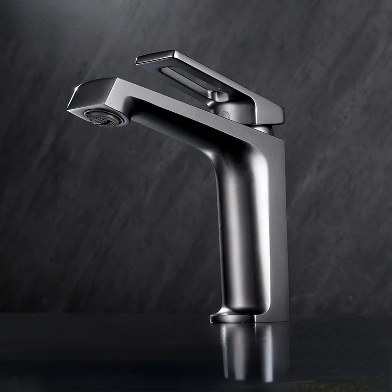 

New Product Gun Gray Hot and Cold Basin Faucet Brass Bathroom Washbasin Hotel Faucet