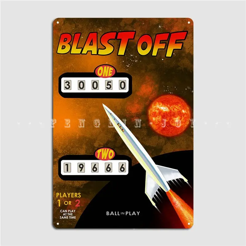 Blast Off Retro Pinball Metal Sign Club Vintage Wall Decor Cave Pub Tin Sign Poster