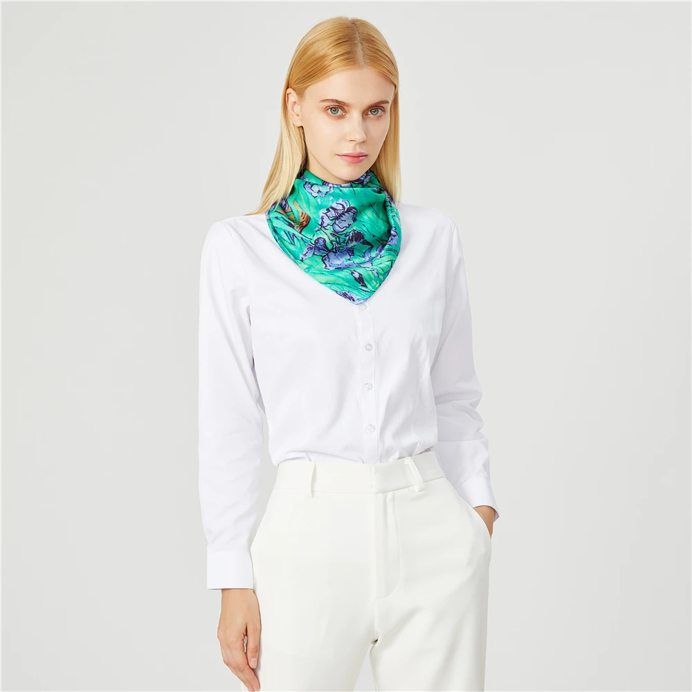 Van gogh-lenço com pintura a óleo, echarpe feminina de seda, estampada, lenço quadrado, moda, pescoço, gravata, profissional, cachecol