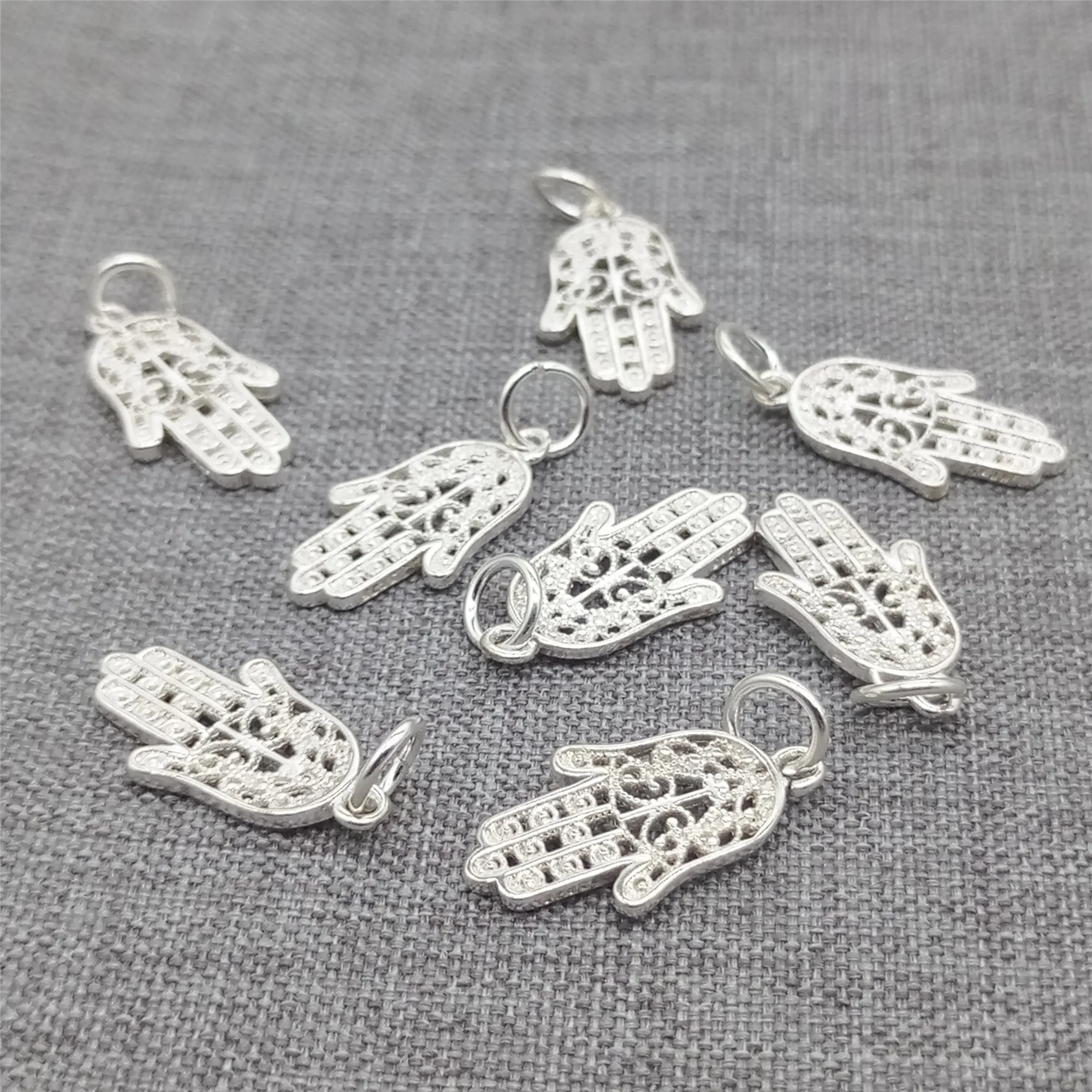 2 Pieces of 925 Sterling Silver Filigree Hamsa Hand Charms for Bracelet Necklace