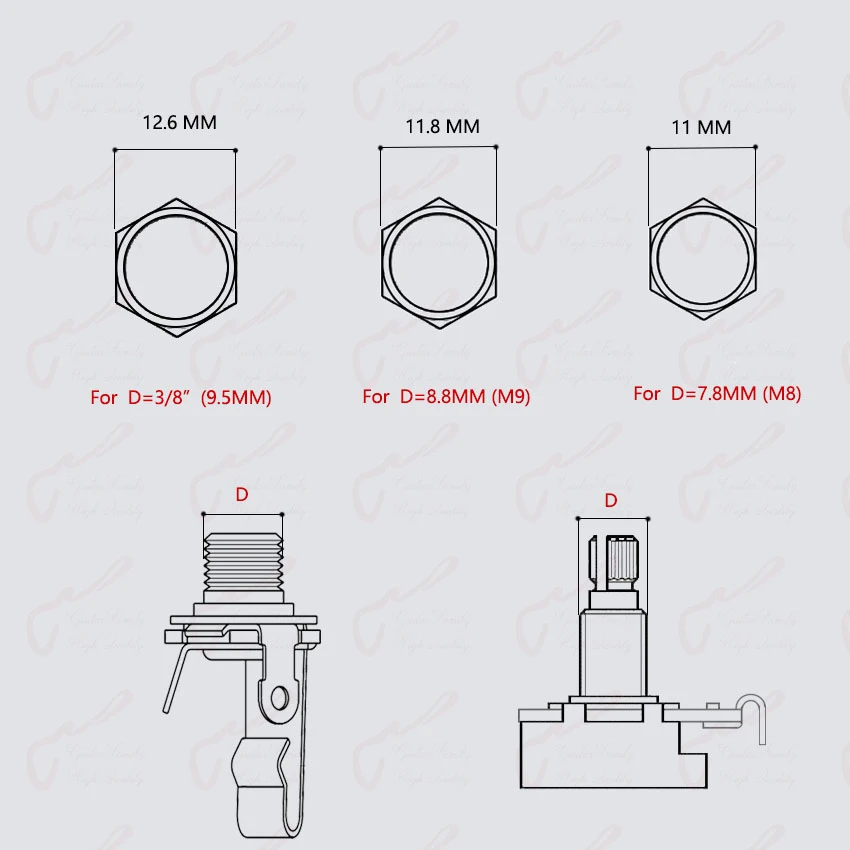 【Made in Korea】Electric Guitar/Bass Potentiometer(POT) Nut And Washer / Output  Jack Nut and Washer