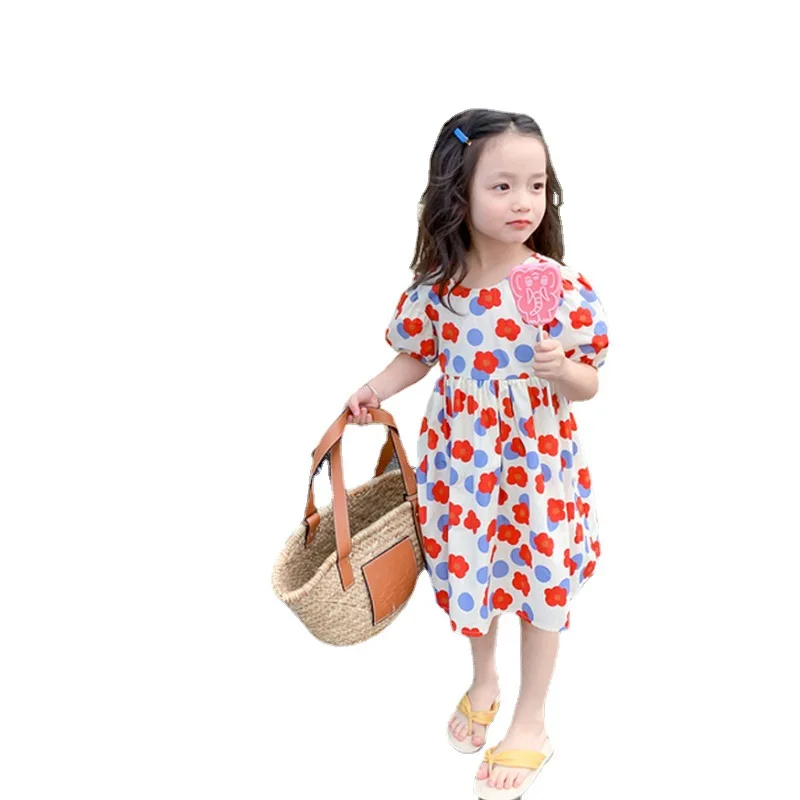 Summer Girls Dress Small Fresh Flower Dress New Halter Temperament Short-Sleeved Princess Dresss Baby Kids Children\'S Clothing