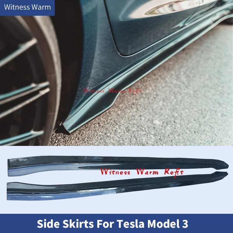 Carbon Fiber Side Bumper Extension Skirt Aprons for Tesla Model 3 2017 2018 2019 2020 Side Skirts Door Bumper Lip Protector