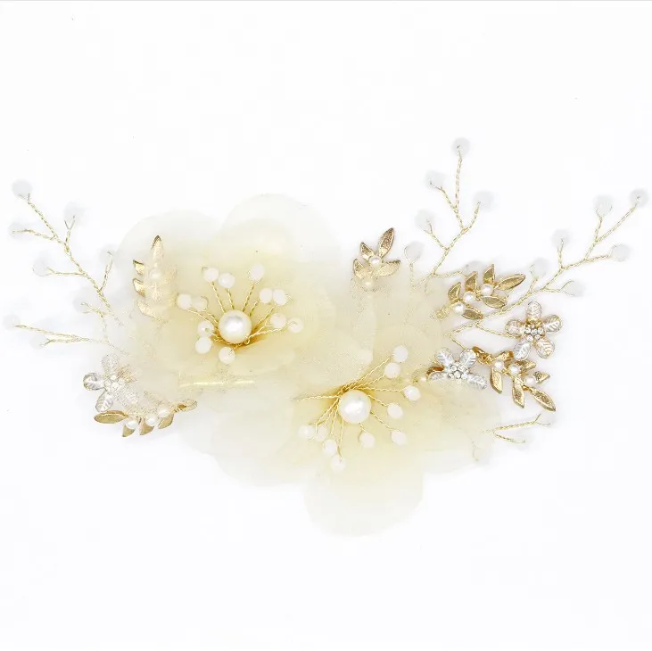 Champagne Flower Hair Clips For Women Wedding Accessories Hair Ornaments Bride Hairgrips Handmade Floral Barrette Hairclips