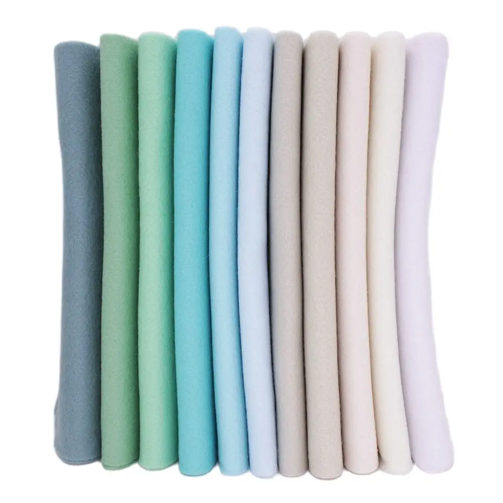 Soft Felt Fabric For Handmade DIY Sewing Crafts Dolls, Needlework Material, Polyester Cloth Pea Green White 11 Pcs/Lot 25cmx28cm