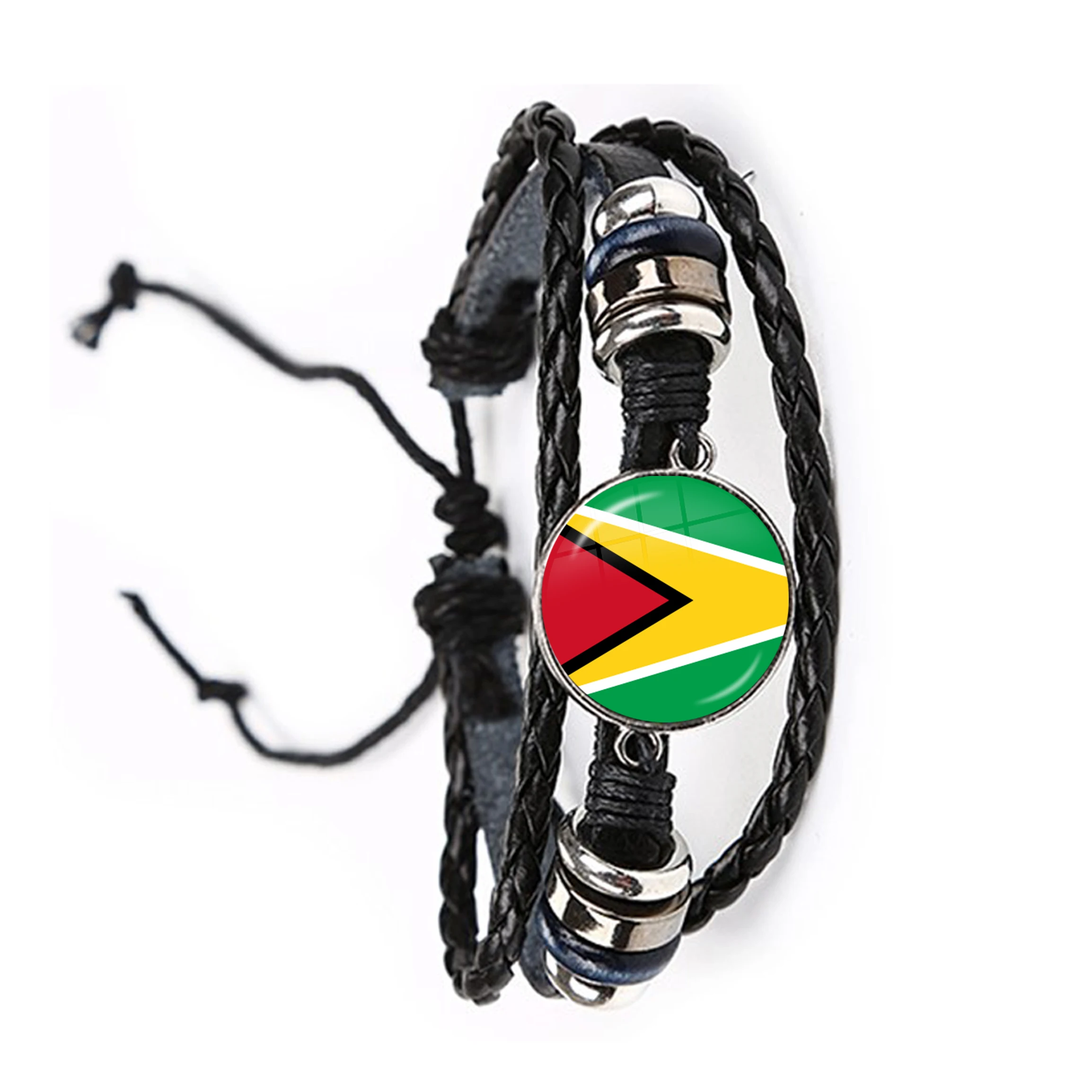 Trinidad,Sierra leone,Jamaica,Guyana,Ghana,UK,Libya,Estonia,India National Flag Leather Bracelet For Women Men Jewelry Gift