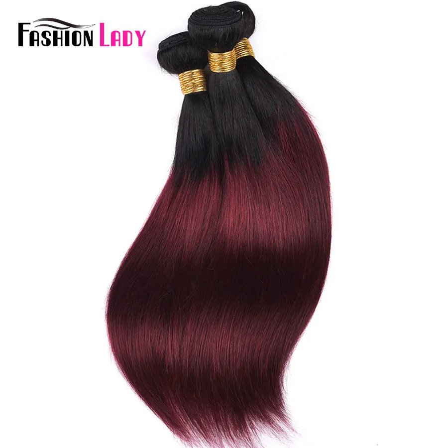 Fashion Lady Pre-Colored Brazilian Hair Weave Bundles Ombre Human Hair Bundles  Straight Hair Bundles T1B/99J 1 Piece Non-remy